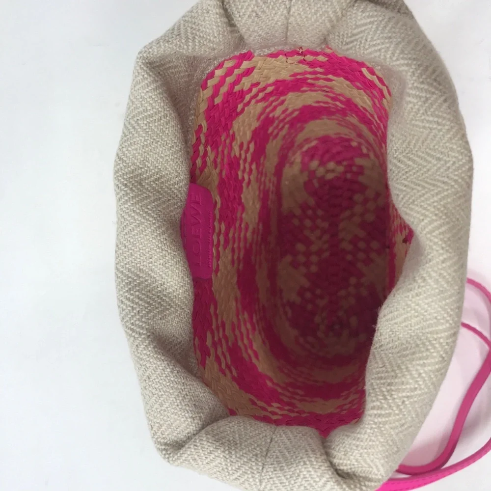 Loewe Raffia Anagram Bucket Bag, OS - Natural/Fuchsia - Pink